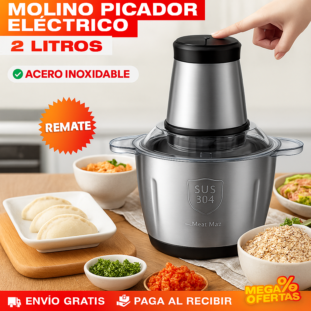 MOLINO PICADOR ELÉCTRICO ACERO INOXIDABLE 2 LITROS (TAMAÑO GRANDE) - M